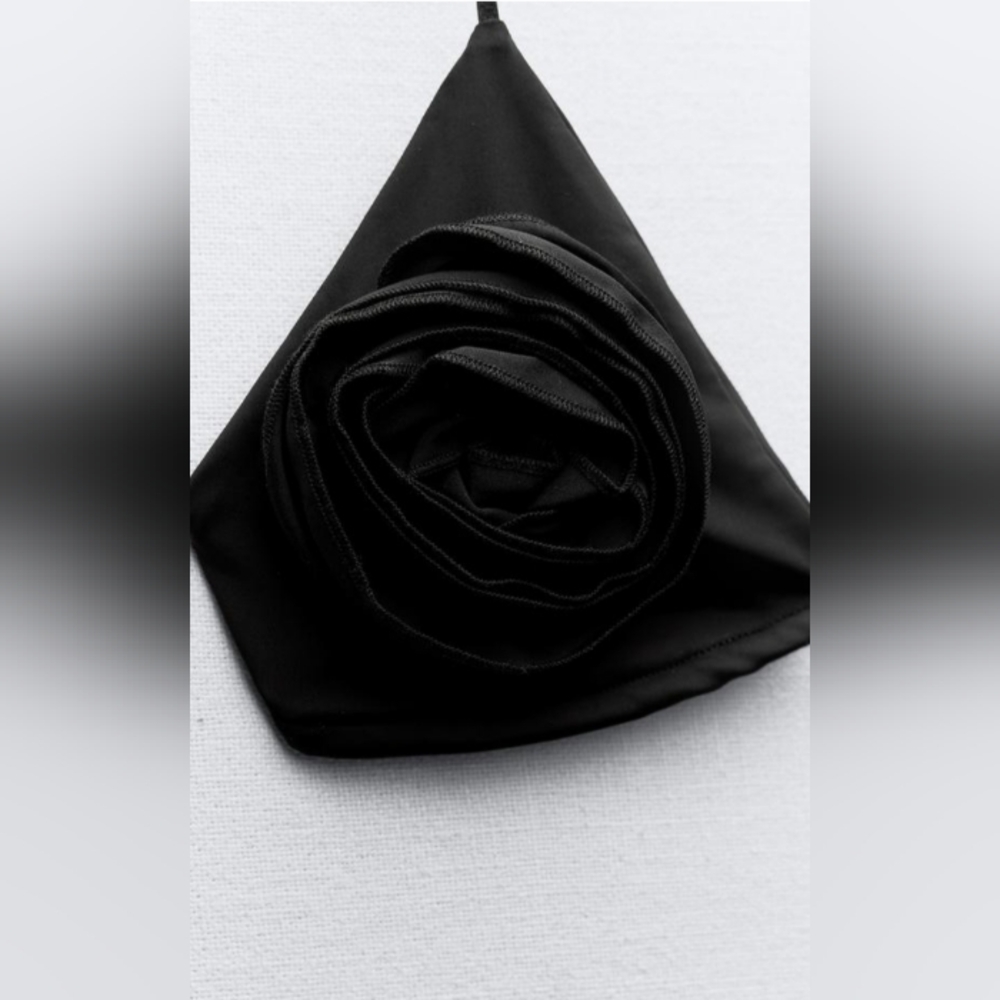 Zara Black Floral Detail Bikini Top - Picture 9 of 9